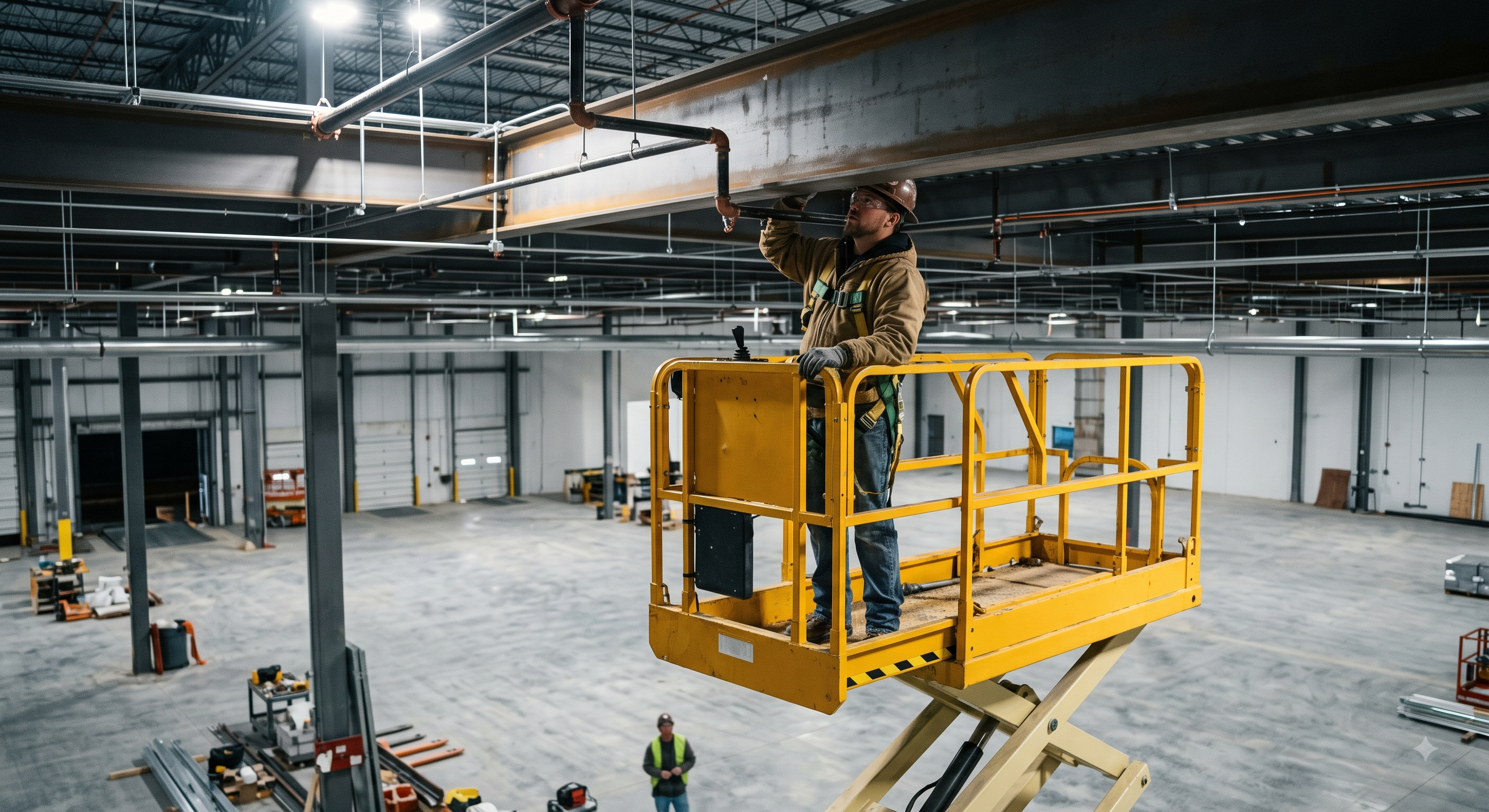 Overhead equipment installation using a MEWP