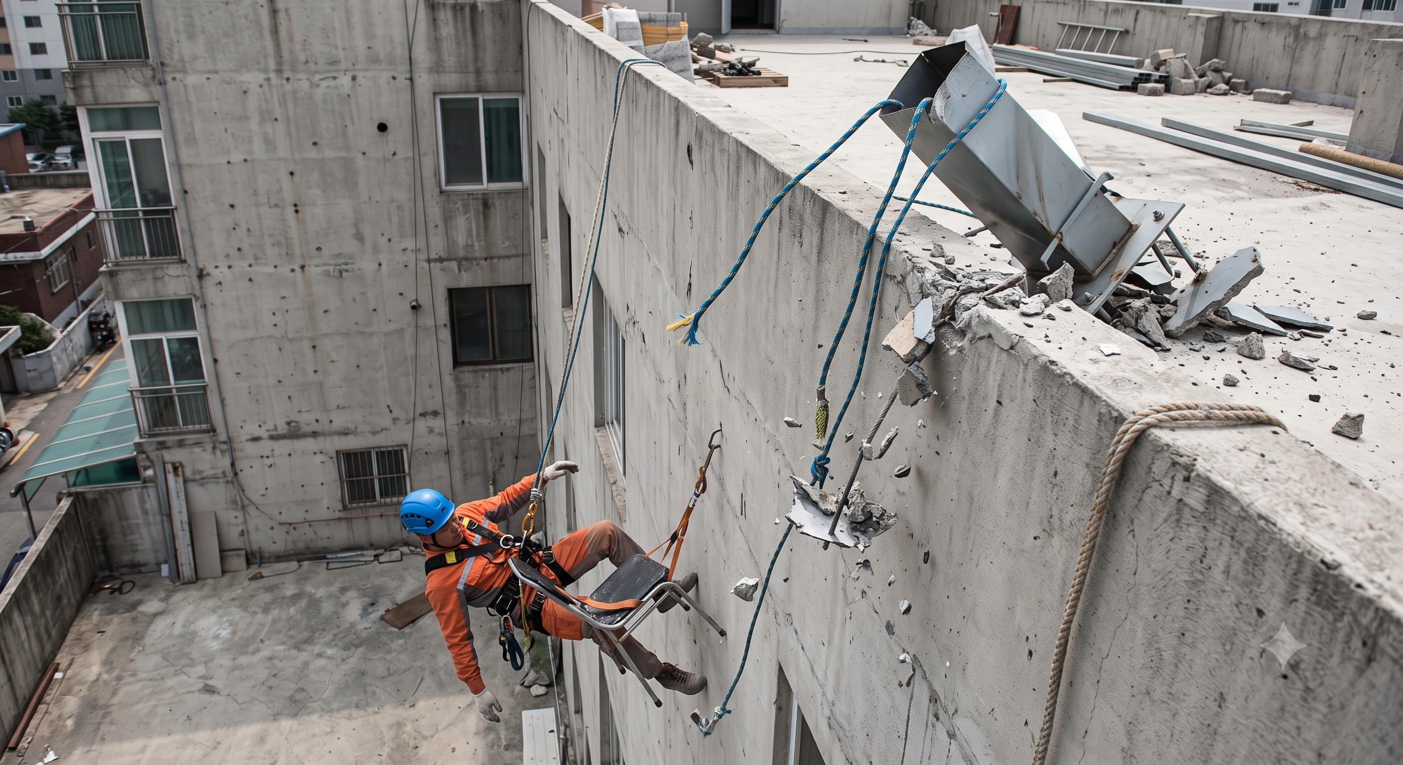 Catastrophic Suspension Rope Severance over Unprotected Parapet Edge and Anchor Failure