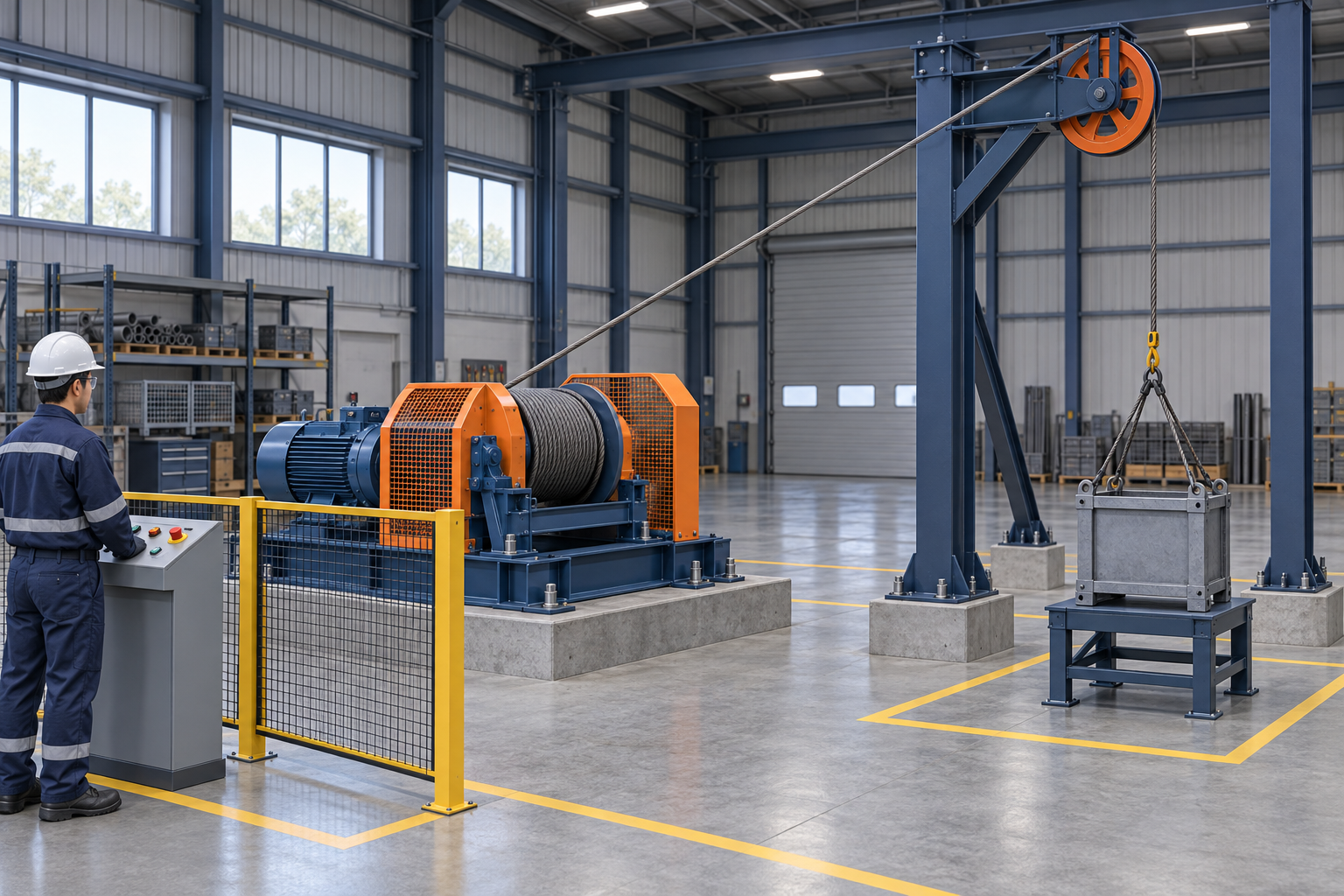 Educational illustration for Lifting-rated winch material handling