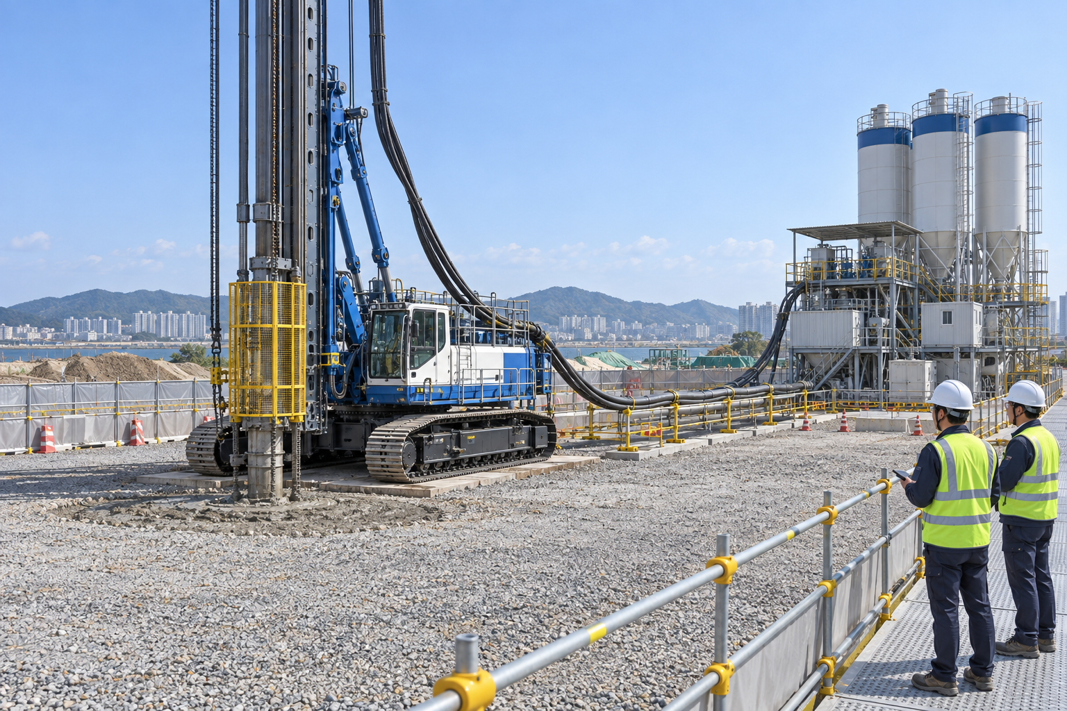 Educational illustration for Wet deep cement mixing on land
