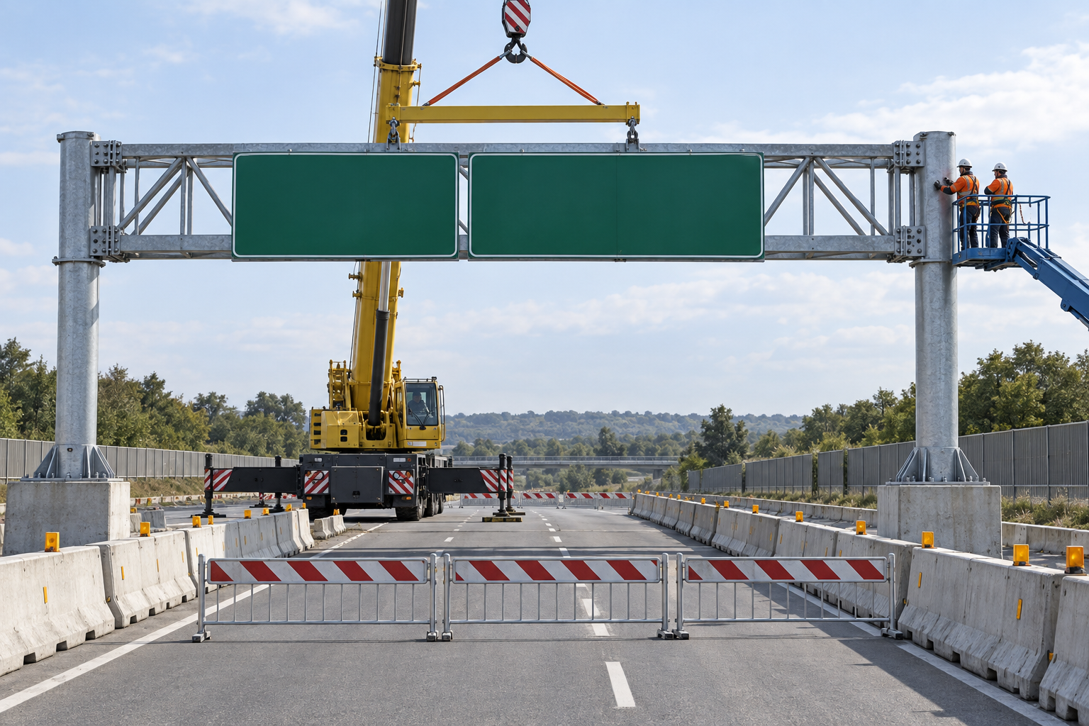 Educational illustration for Steel highway sign-gantry erection