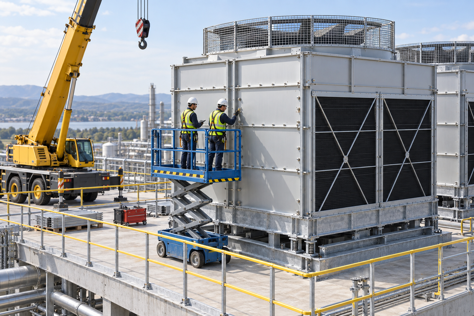 Educational illustration for Cooling tower module assembly
