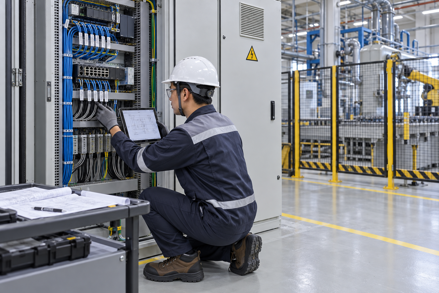 Educational illustration for DCS and PLC control-network cable work