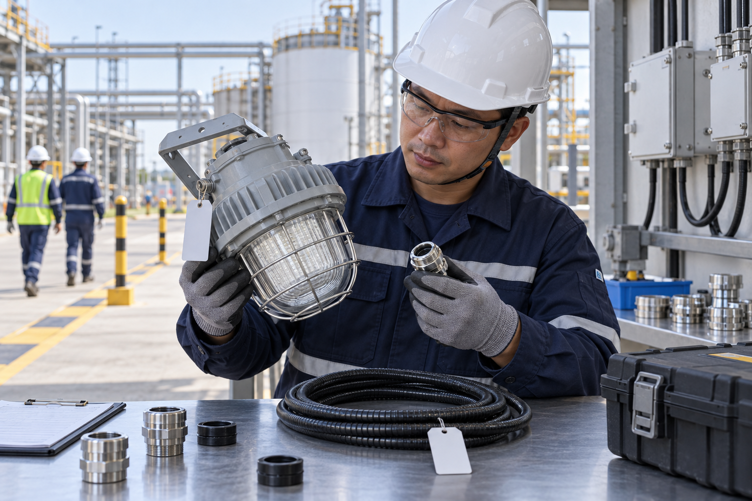 Educational illustration for Hazardous-location equipment and cable gland installation