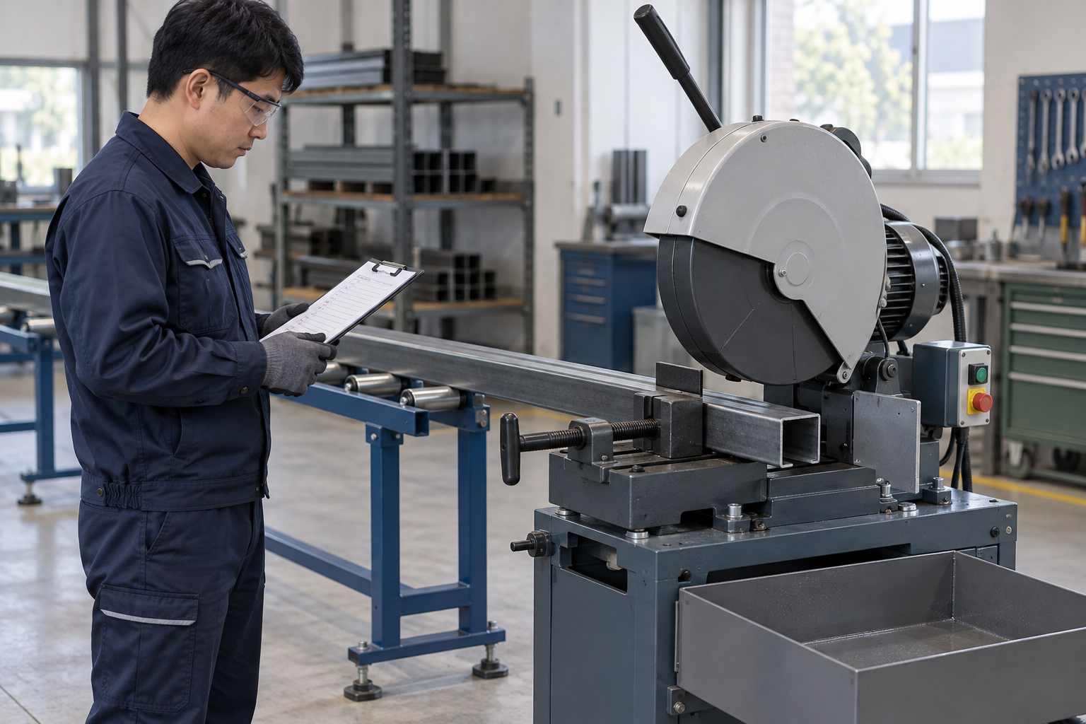 Educational illustration for Cold-saw cutting of steel sections