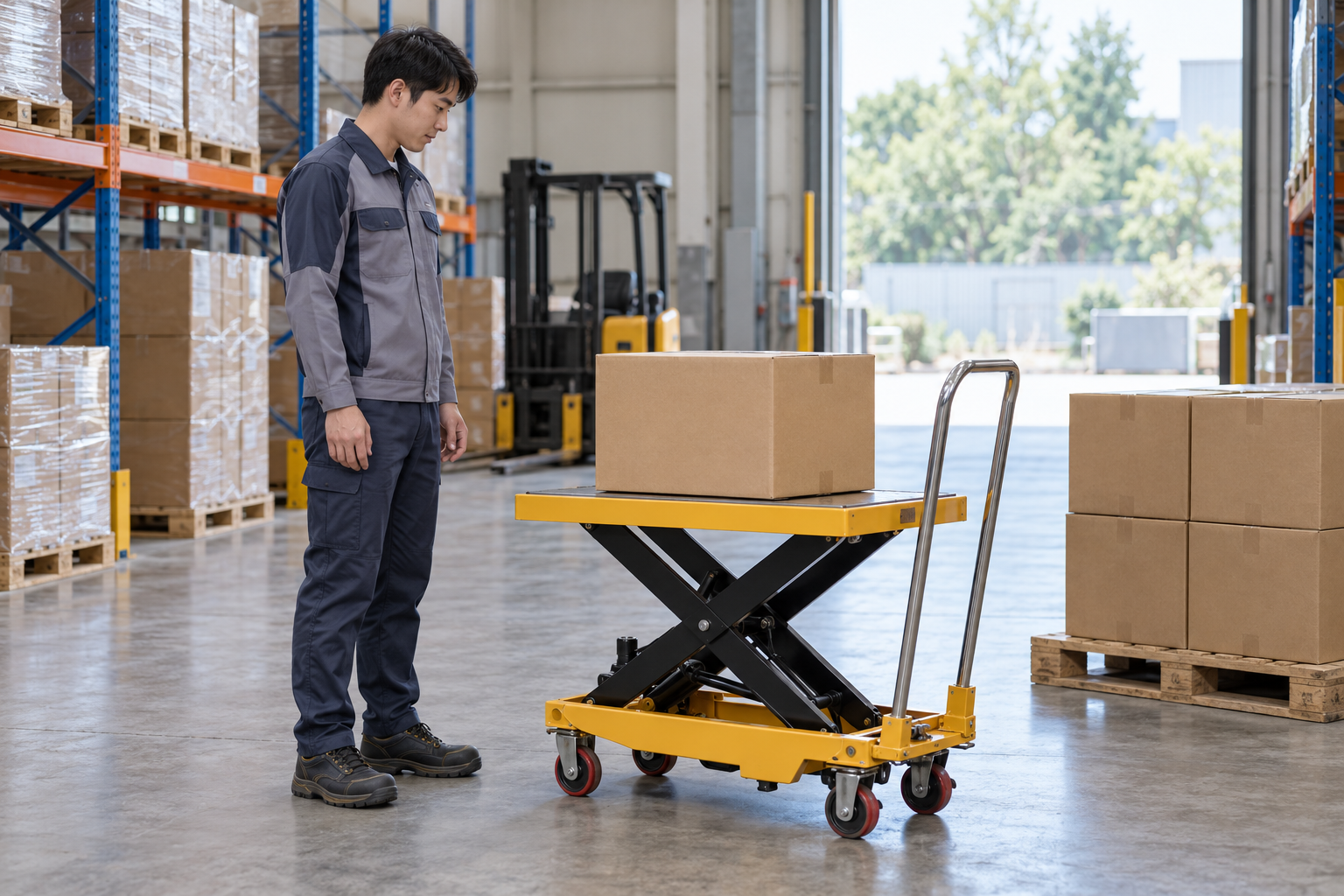 Educational illustration for Manual box lifting, lowering and stacking