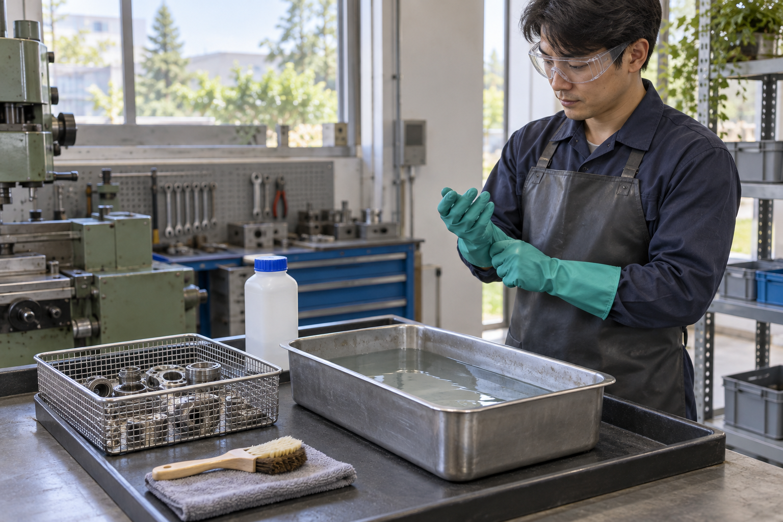 Educational illustration for Manual aqueous cleaning of metal parts